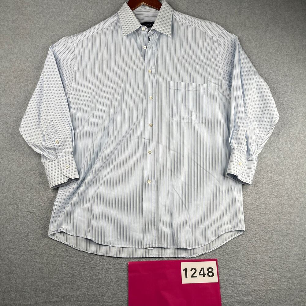 Canali Light Blue Striped Shirt 16.5 Casual Button Up Long Sleeve Mens Italy